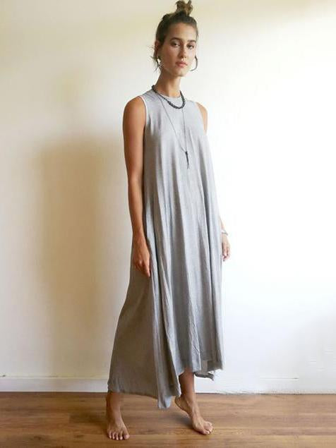 Simple Solid Sleeveless Round-neck Long Dress-Maxi Dress-Free Shipping at meselling99