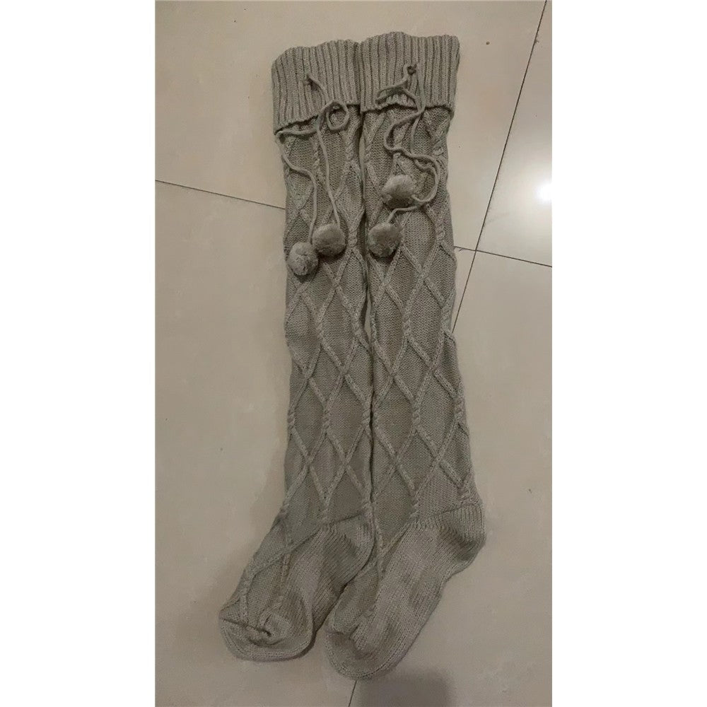Solid Color Knee Over Stockings Knitted Socks
