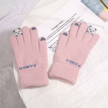 Touchscreen Teddy Bear Jacquard Knitted Gloves