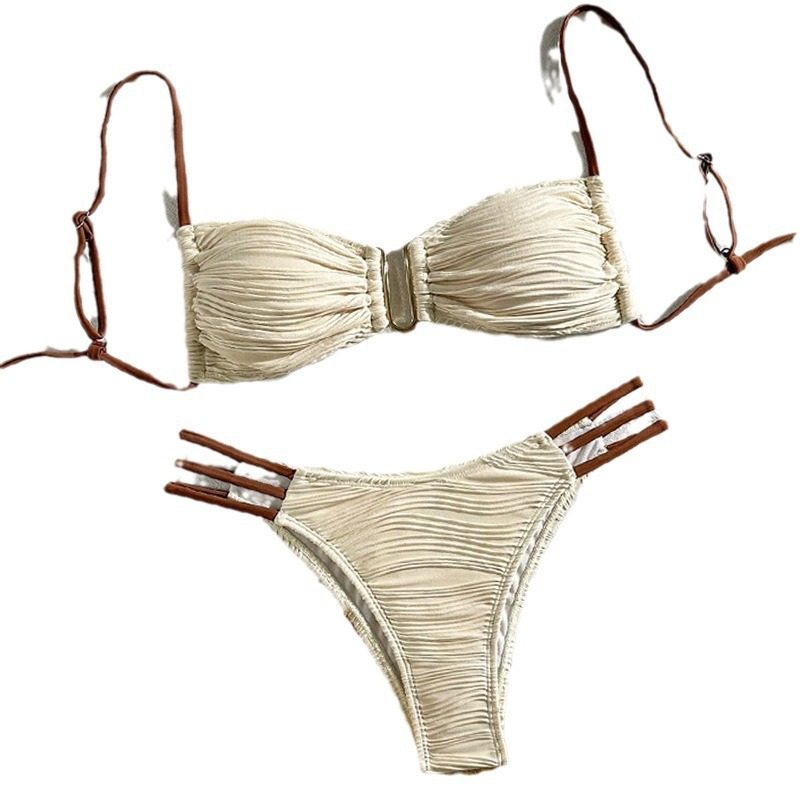 Bikini Swimsuit For Women, Two-Piece With Color Block And Ties