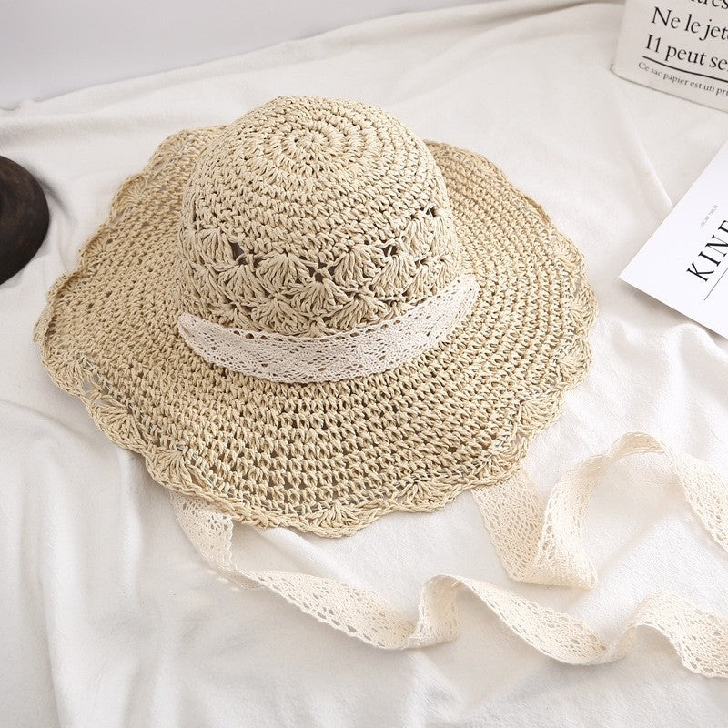 Hollow Straw Lace Wide Brim Sun Hat