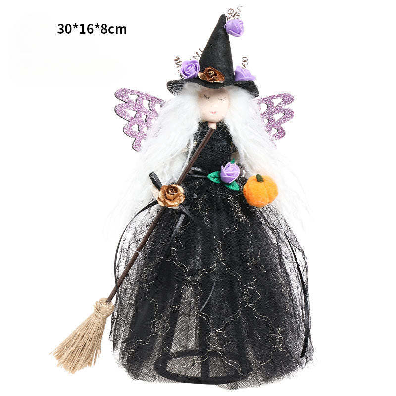 Halloween Decorations - Butterfly Witch Broom Doll Ornament