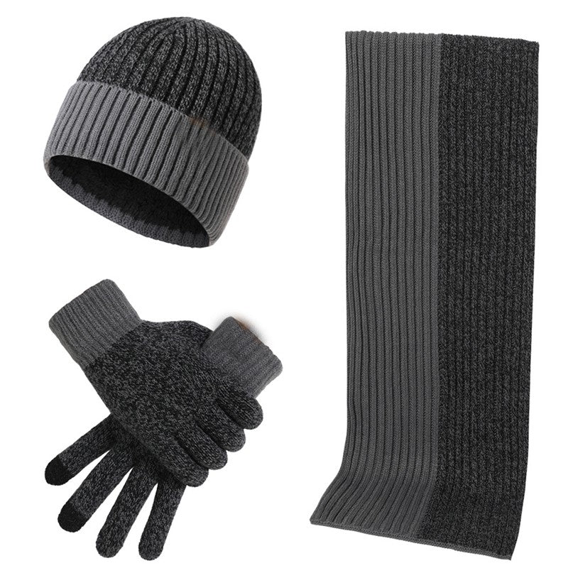 Colorblock Knit Hat Scarf Gloves Set