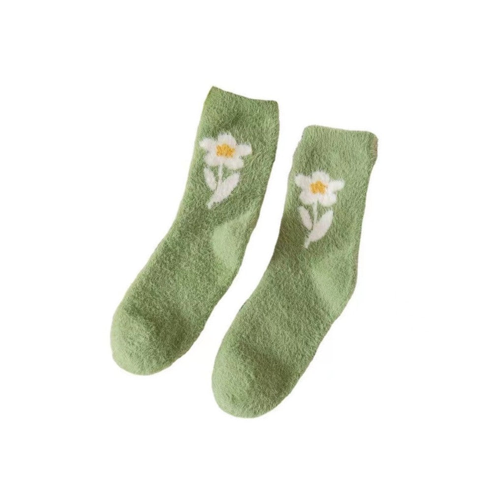 Cute Floral Printed Coral Fleece Thickened Warm Socks