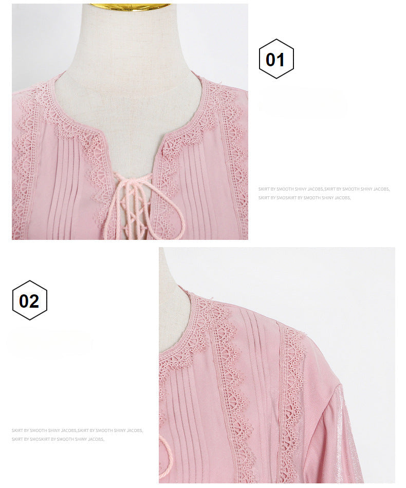 Retro V-Neck Tie-Waist Flare Sleeve Short Dress