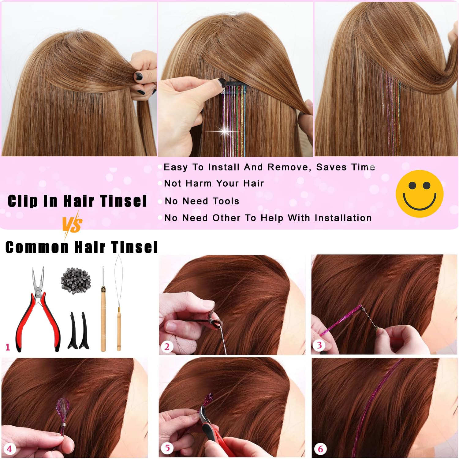 The AuraSparkle Tinsel Extensions - Clip-In Rainbow Sparkle for Instant Glamour + 50% OFF