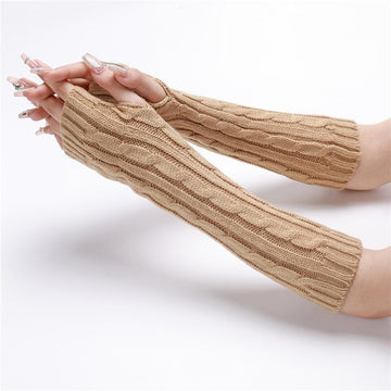 Knitted Twisted Half-Finger Arm Sleeves In Medium Length