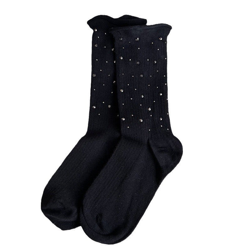 Solid Color Beaded Mid-Calf Pile Socks