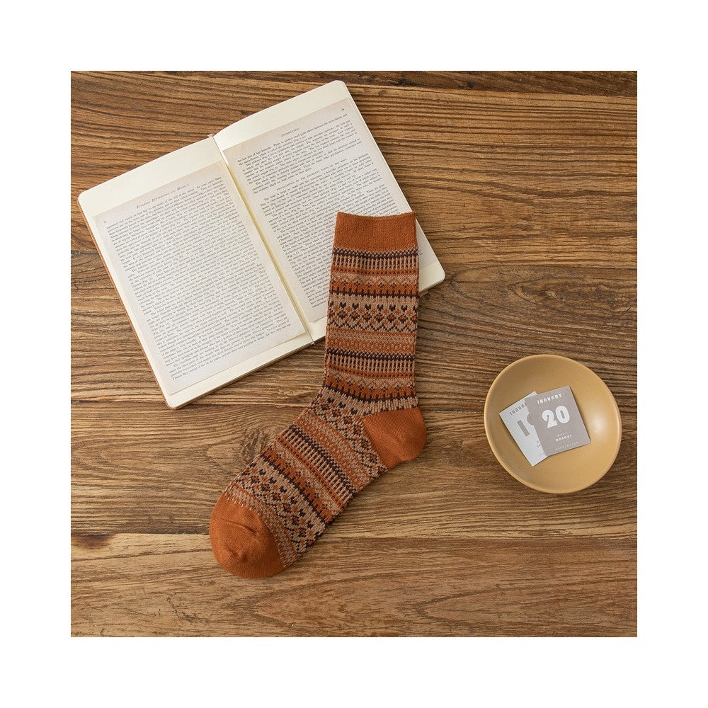 Retro Ethnic Style Contrast Color Cotton Socks