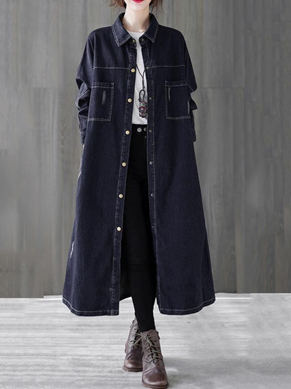 Original Denim Lapel Shirt Dress-Midi Dress-Free Shipping at meselling99