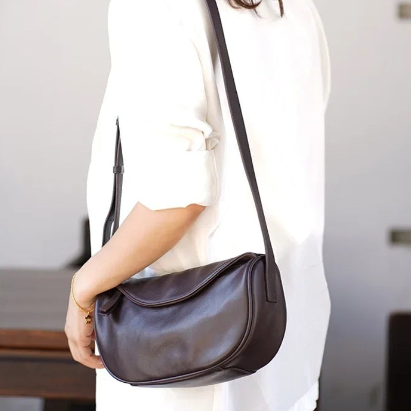 Cowhide Leather Retro Fashion Saddle Bag - Crossbody Luxury Handbag