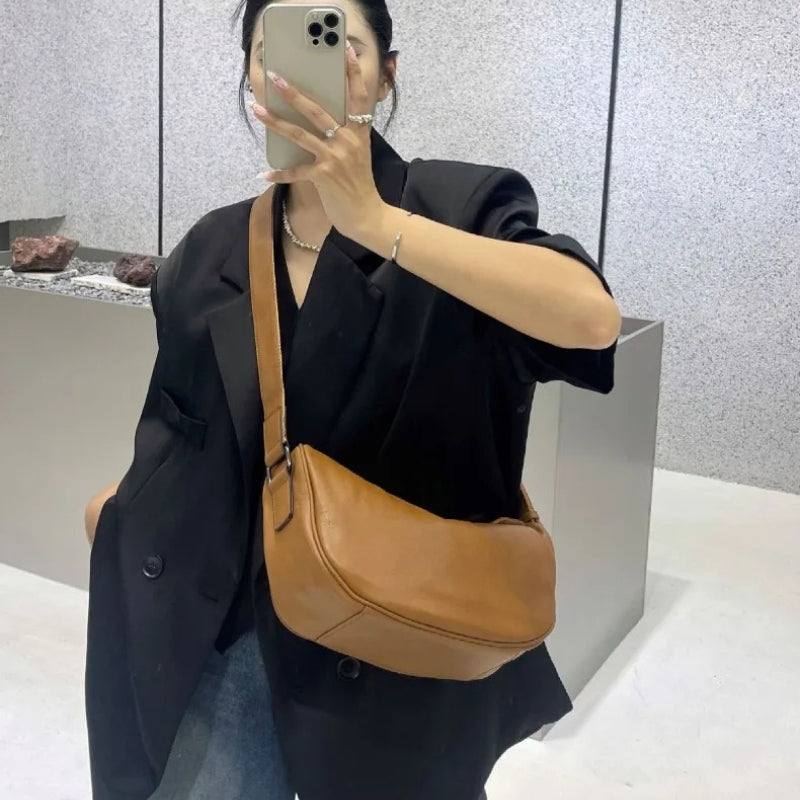 Cowhide Leather Retro Fashion Saddle Bag - Crossbody Luxury Handbag