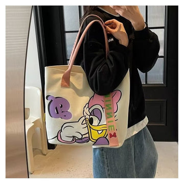 Large Capacity Canvas Shoulder Bag With Cute Cartoon Print