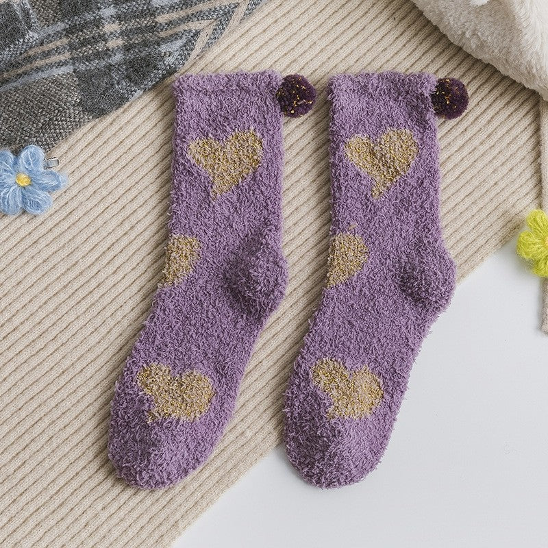 Jacquard Heart Women's Coral Fleece Socks