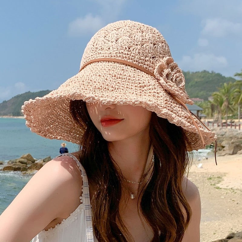 Sun Hat With Floral Embroidery And Wide Brim