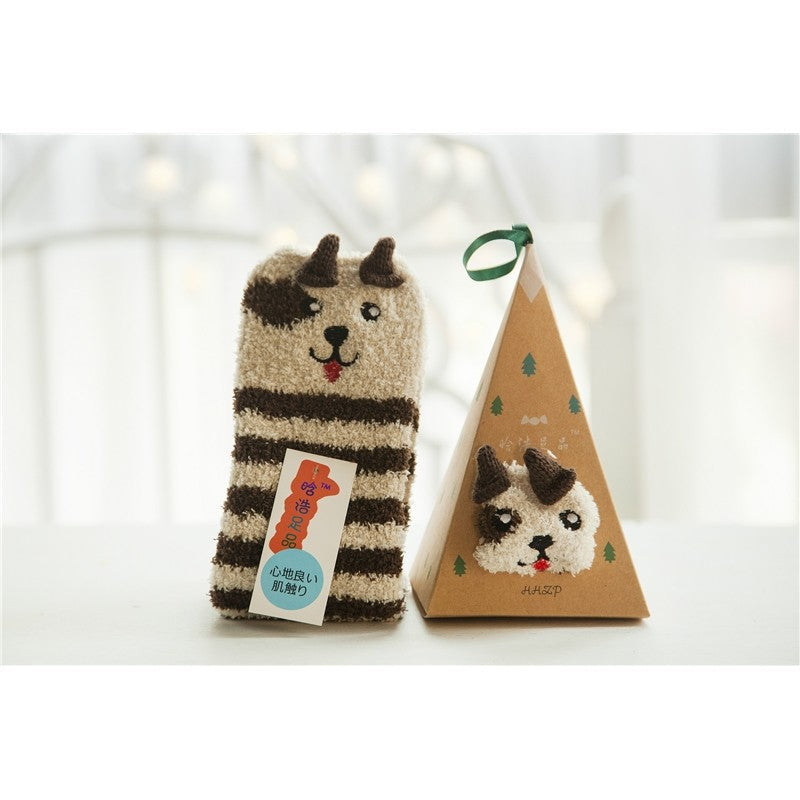 Deer Doll Elderly Bow-Tie Monkey Striped Dog Mid-Calf Socks