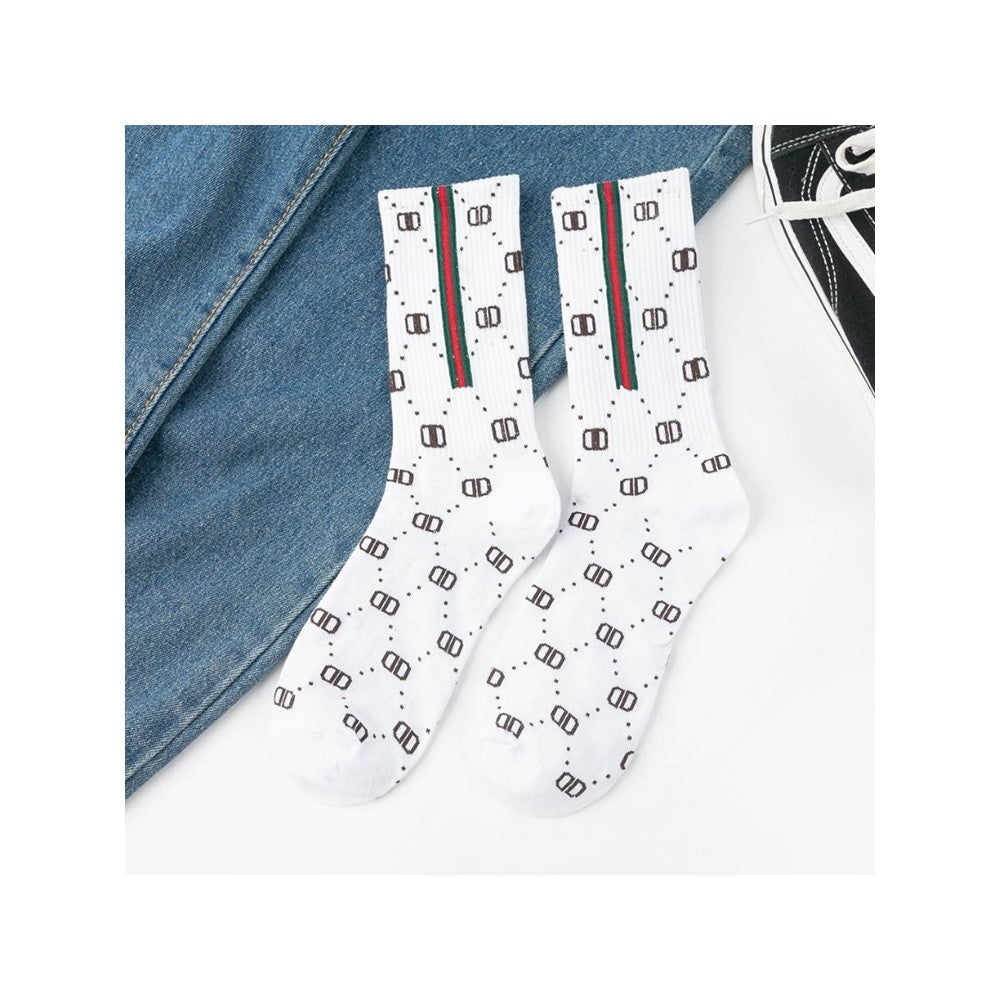 Letter Printed Medium Tube Cotton Socks