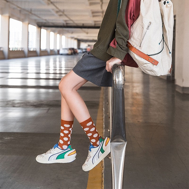 5 Pairs Mixed Color Polka Dots Long Casual Adults Socks