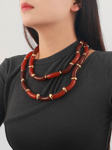 Chains Double Layered Geometric Necklaces Accessories