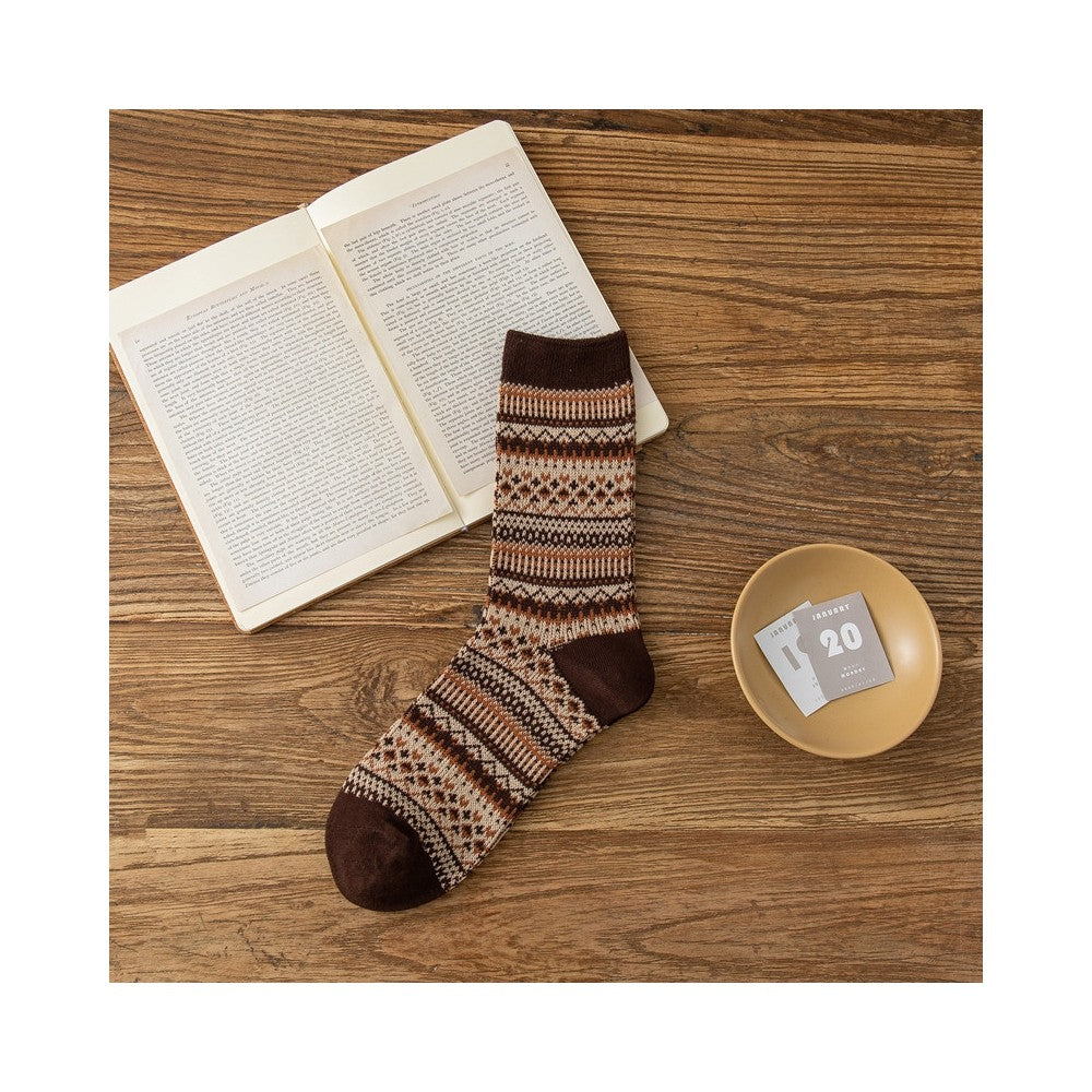 Retro Ethnic Style Contrast Color Cotton Socks