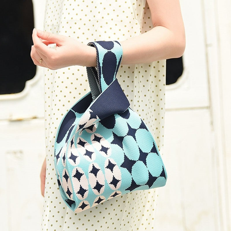 Contrast Color Knitted Handbag Reusable Bag
