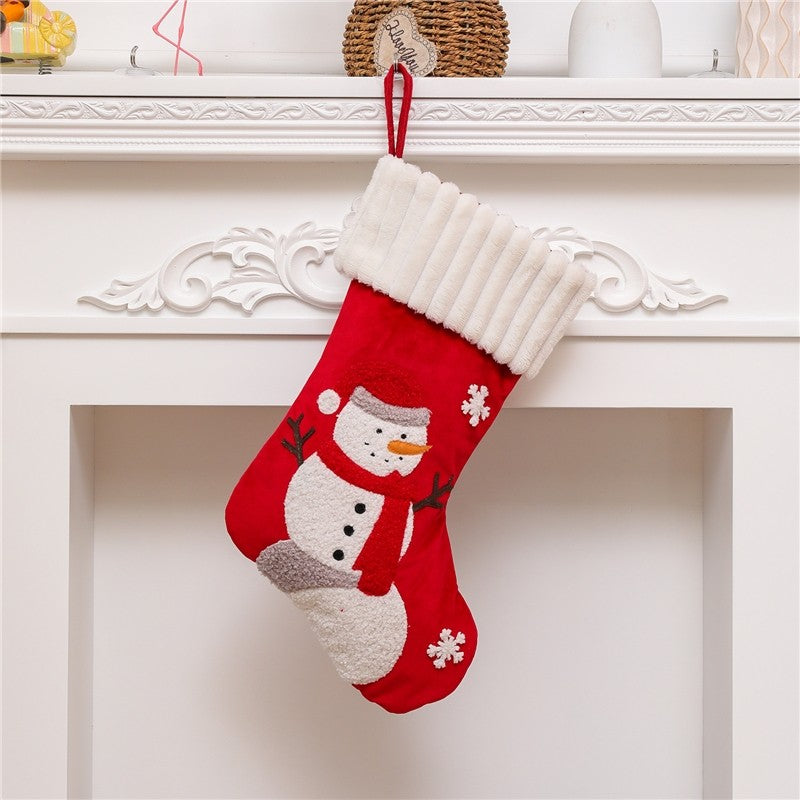 Large Embroidered Santa Snowman Gift Socks Christmas Decoration