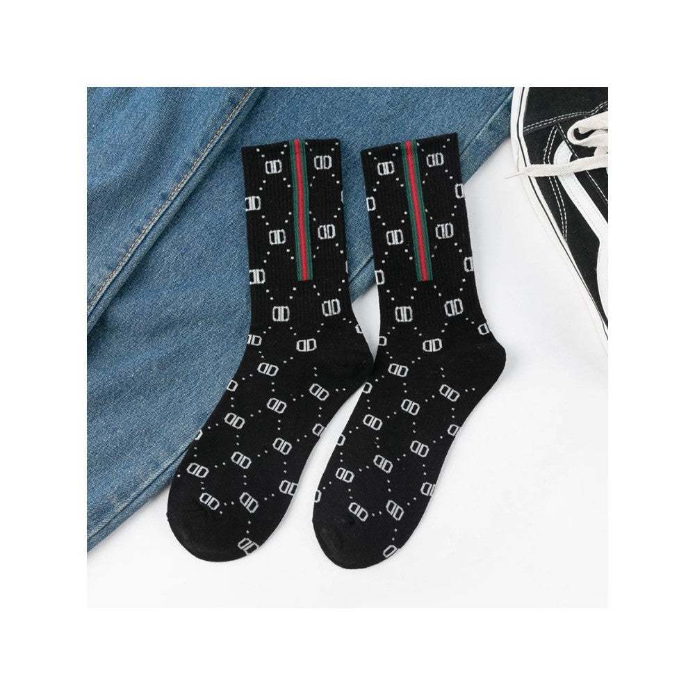 Letter Printed Medium Tube Cotton Socks
