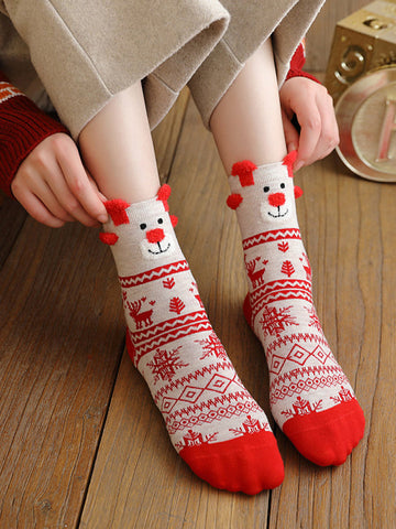 Cartoon Printed Contrast Color Keep Warm Socks Accessories