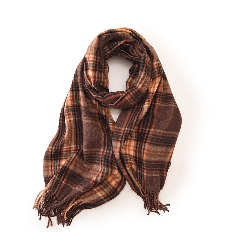 Contrast Color Plaid Tasseled Imitation Cashmere Soft Scarf