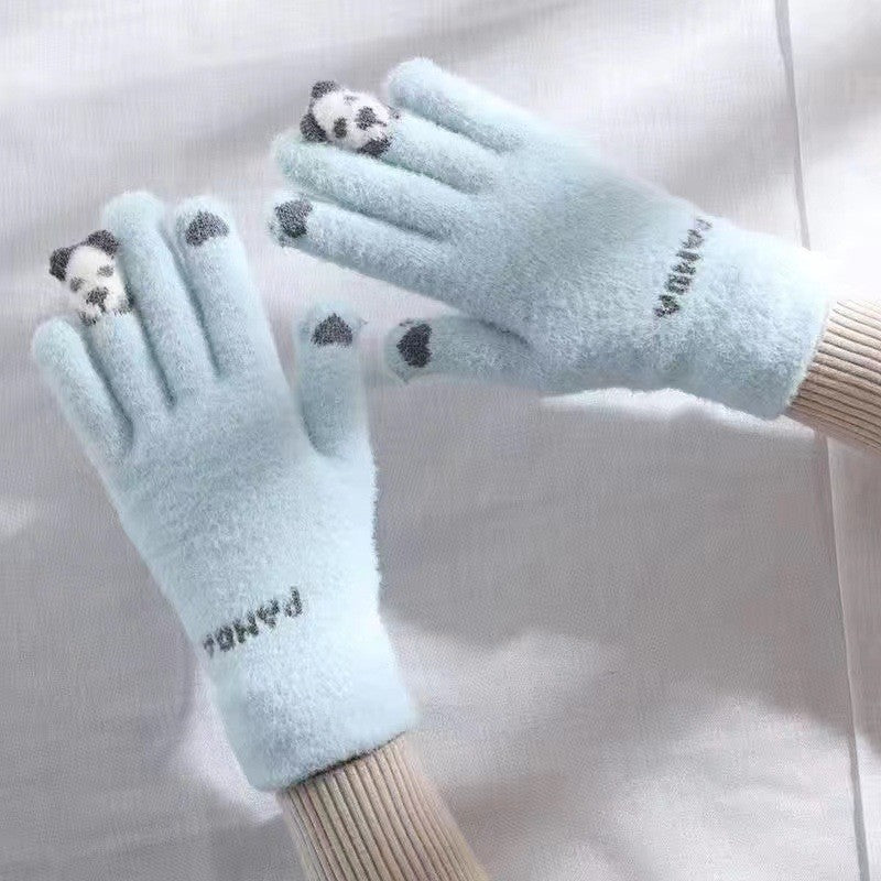 Touchscreen Teddy Bear Jacquard Knitted Gloves