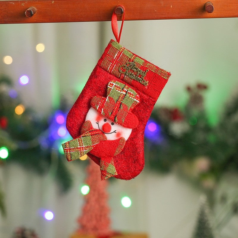 Kids Cute Cartoon Patchwork Christmas Sock Gift Bag