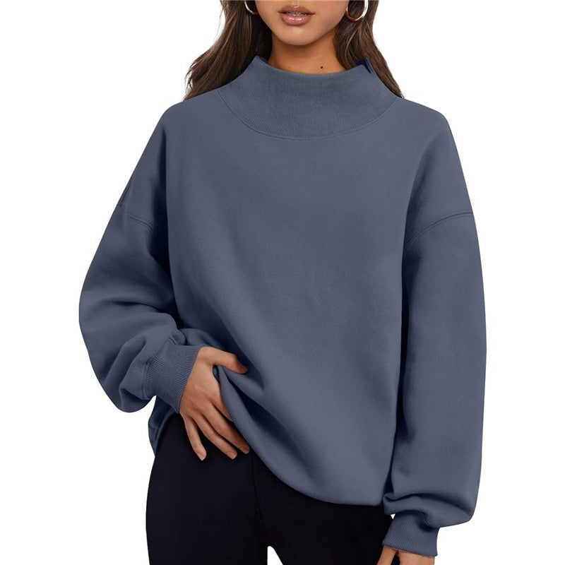 Solid Color High Neck Fleece/Non-Fleece Sweatshirt