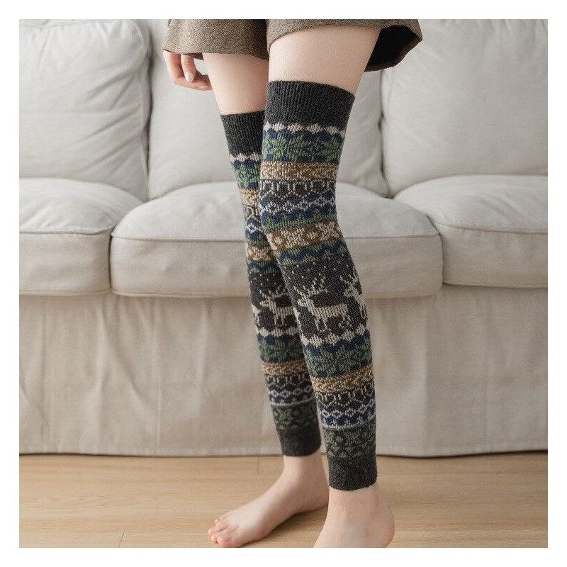 Snowflake Deer Jacquard Knee High Long Socks Cover