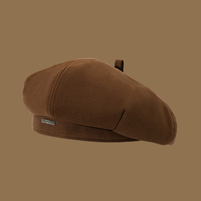 Stylish Octagonal Beret Hat With Metal Label