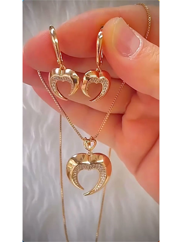 Heart Shape Drop Earrings + Necklaces Accessories