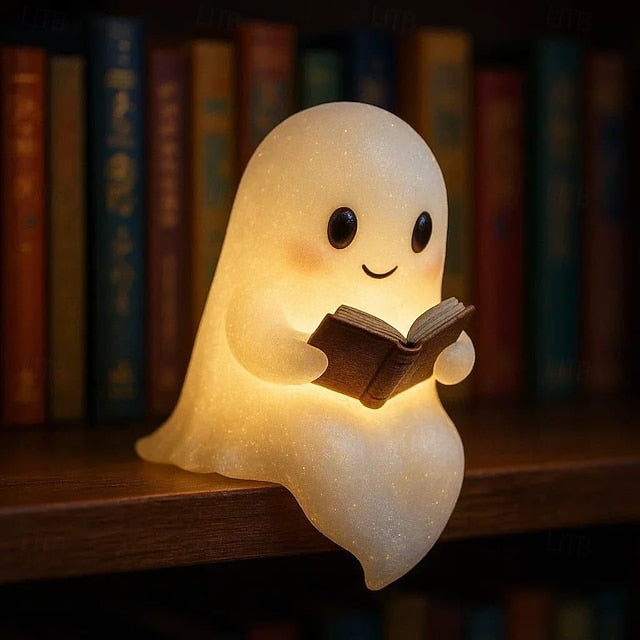 Halloween Cute Ghost Reading Book Lamp 15cm/6 inch Decoration Light Dining Table Bedroom Bookshelf Courtyard Desktop Cute Night Light