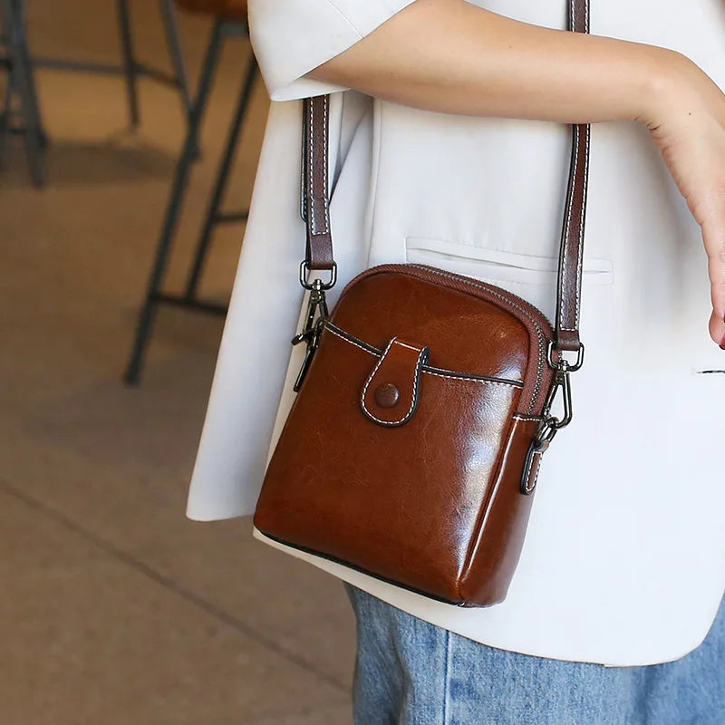 Women's Real Cowhide Mobile Phone Bag  - Single Shoulder Crossbody Bag