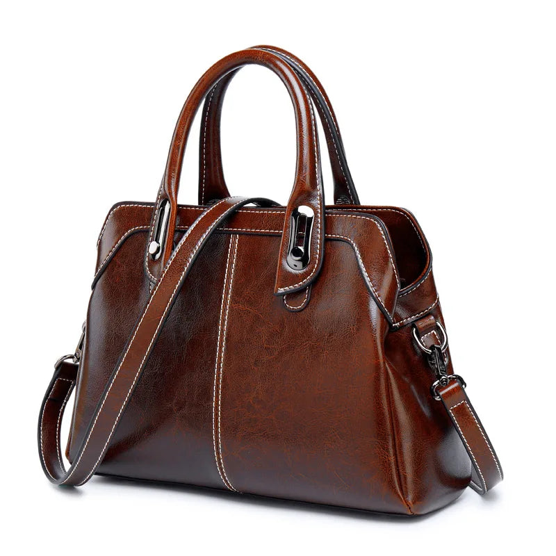 Genuine Leather Women Handbag – Top Handle Crossbody Messenger Bag