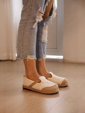Renata Sparkle Linen Espadrilles - Cream