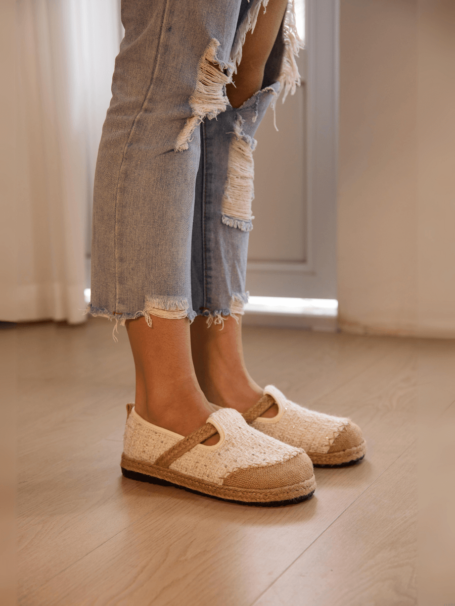 Renata Sparkle Linen Espadrilles - Cream