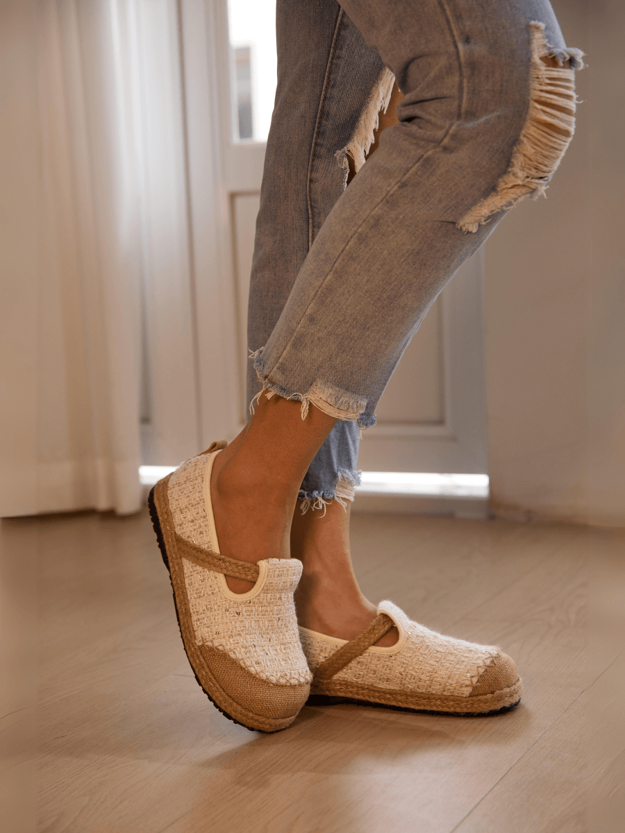 Renata Sparkle Linen Espadrilles - Cream