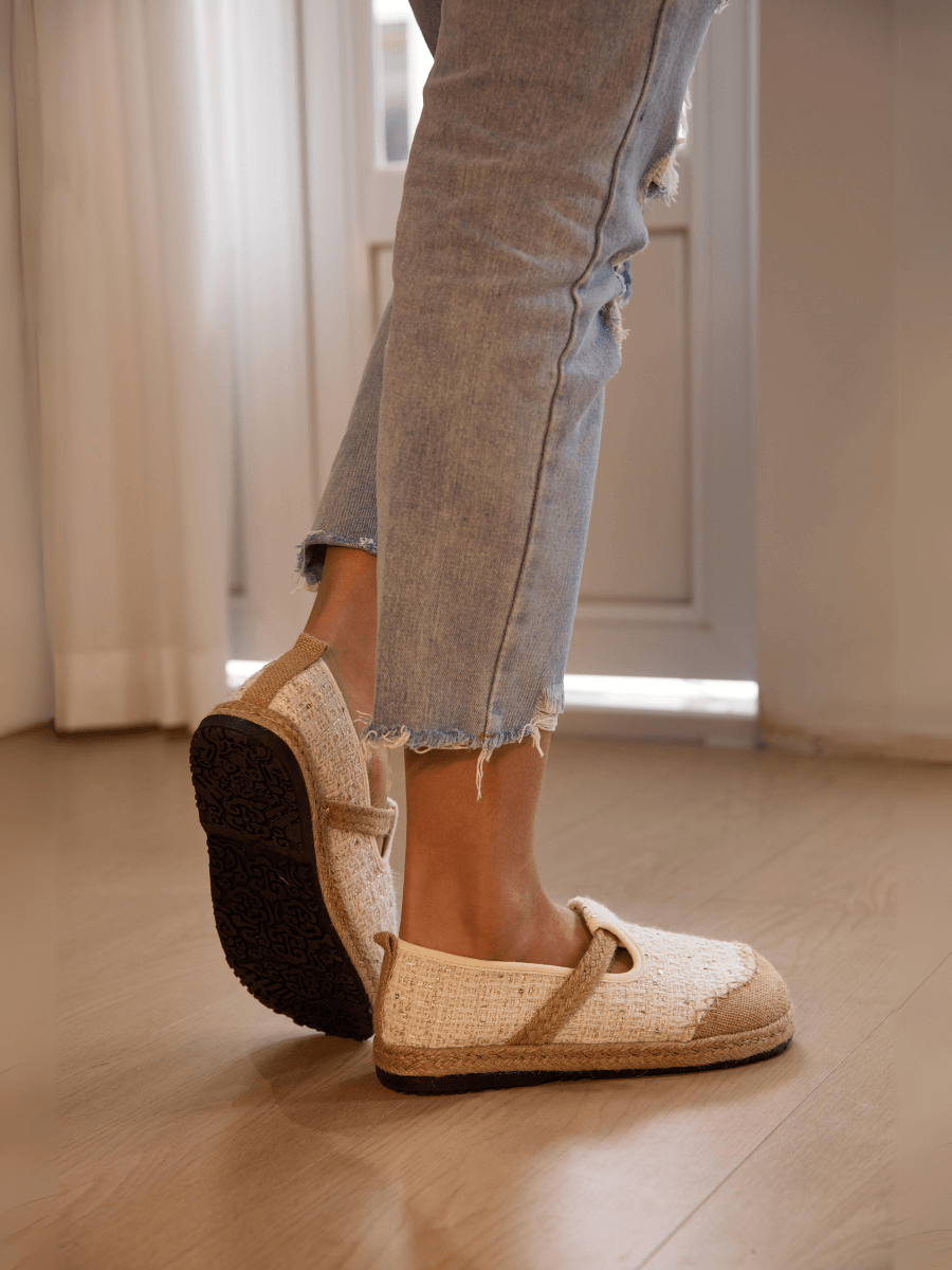 Renata Sparkle Linen Espadrilles - Cream
