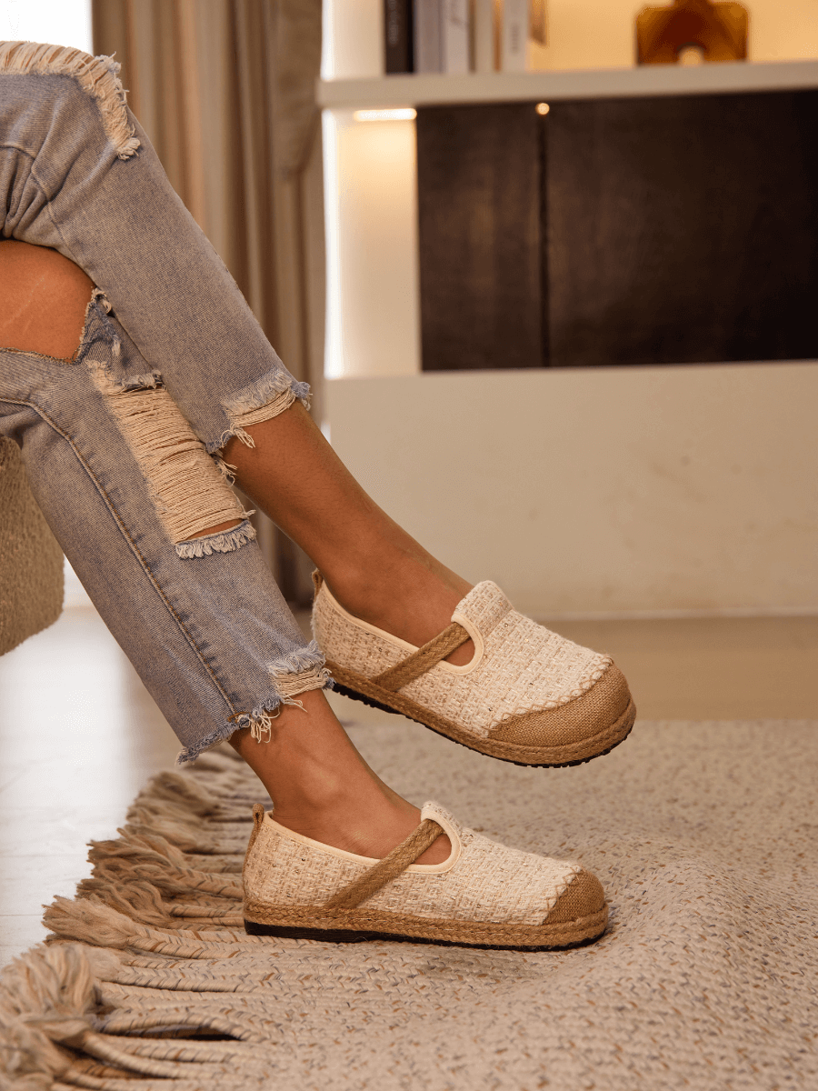 Renata Sparkle Linen Espadrilles - Cream