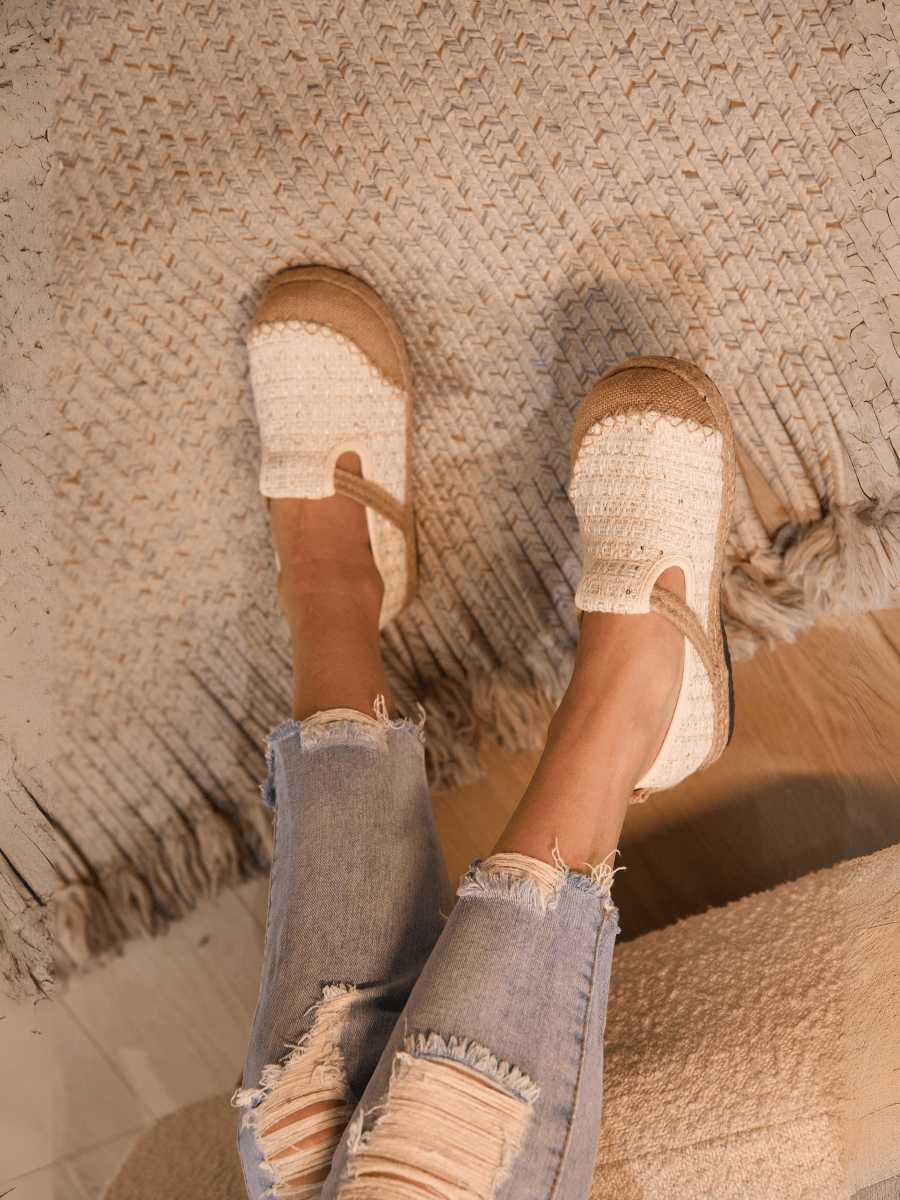 Renata Sparkle Linen Espadrilles - Cream
