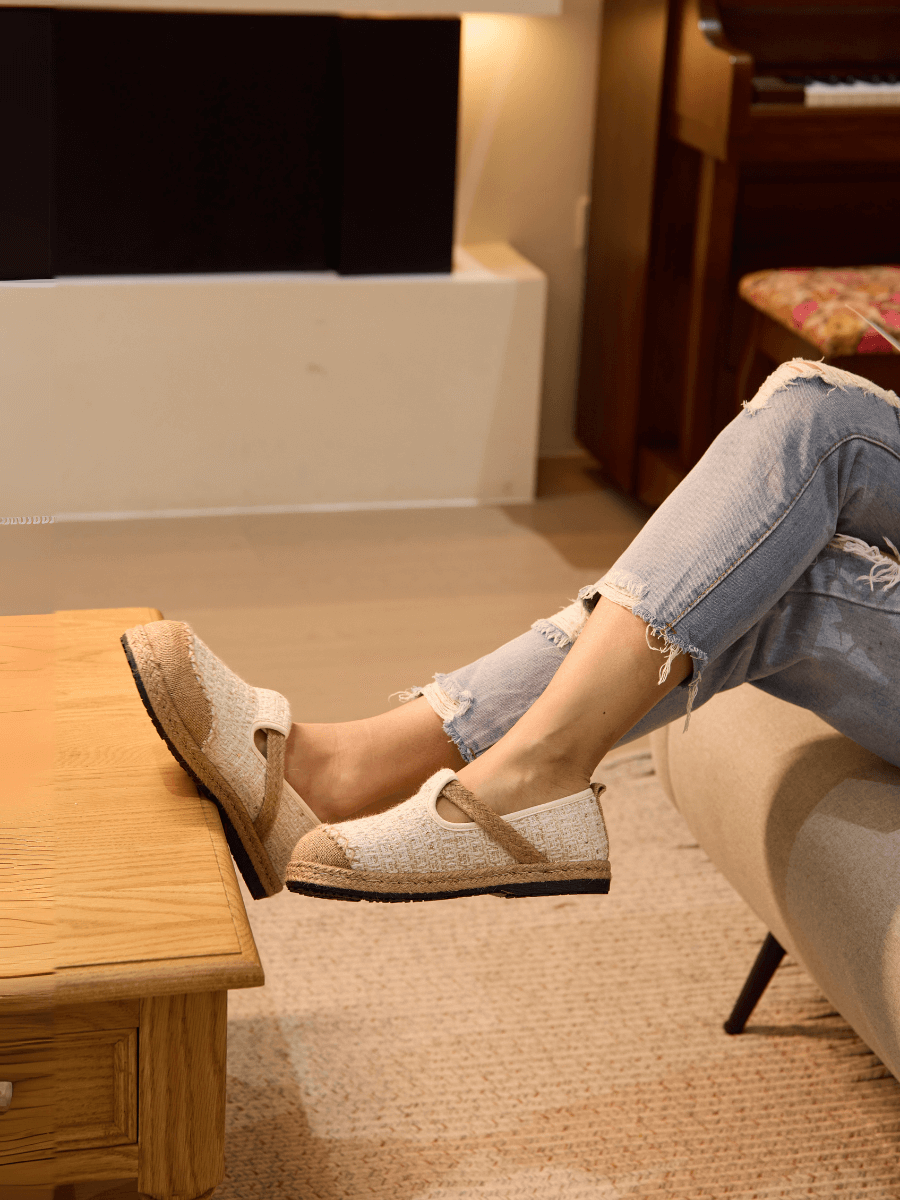 Renata Sparkle Linen Espadrilles - Cream