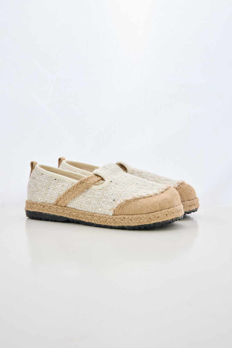 Renata Sparkle Linen Espadrilles - Cream