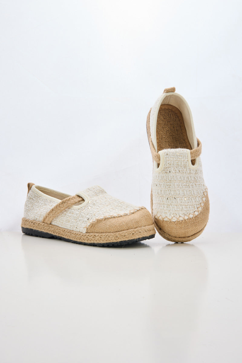 Renata Sparkle Linen Espadrilles - Cream