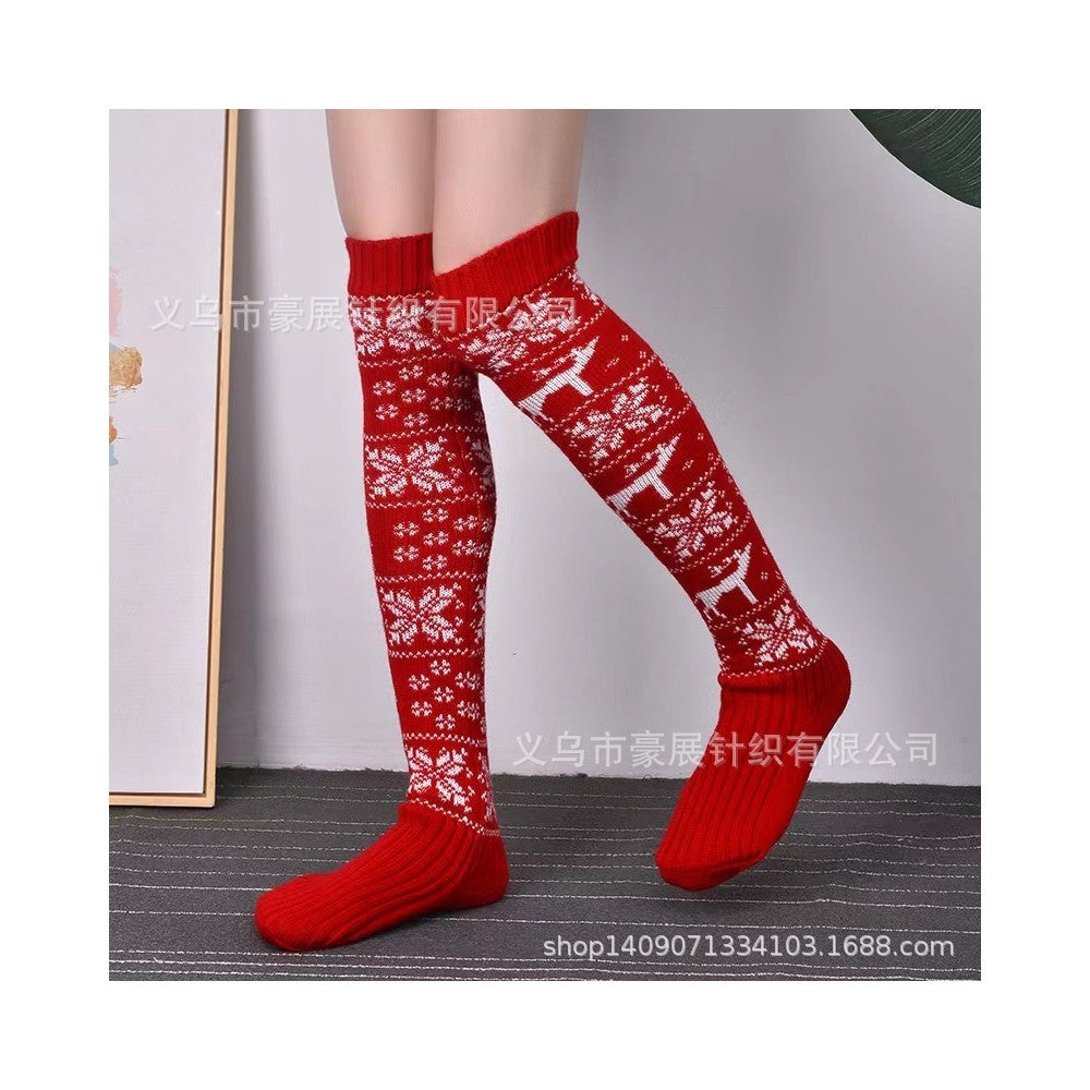 Knee Over Jacquard Knitted Warm Thickened Stockings Socks