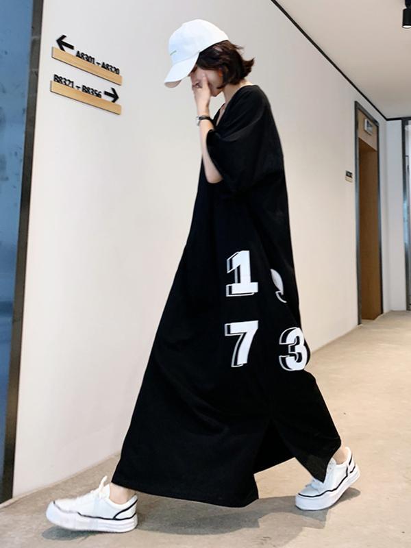 Meselling99 Original Letter Printed Split-Side Dress-Maxi Dress-Free Shipping at meselling99