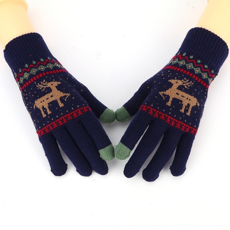Touchscreen Fawn Jacquard Double Layer Knit Gloves